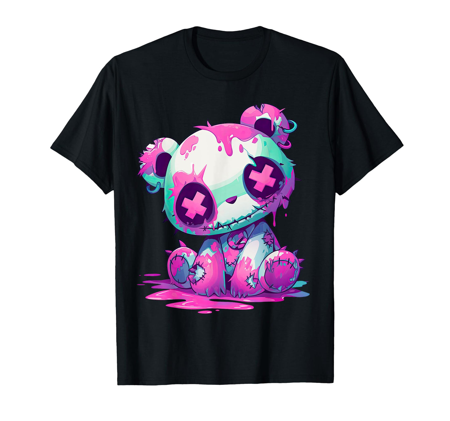 Kawaii Pastel Goth Creepy Cute Pink Zombie Panda T-Shirt