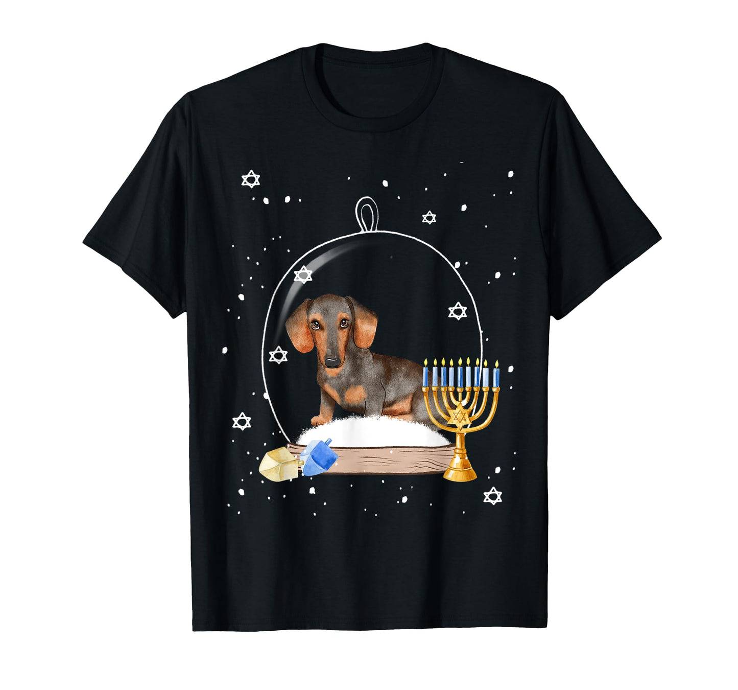 Hanukkah Dachshund Dog Snow Globe Pajama T-Shirt