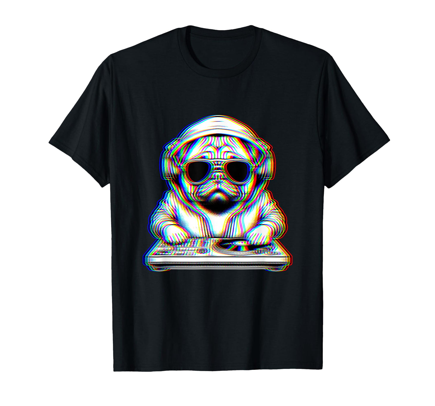 Trippy Pug Dog Dj Optical Illusion Rave EDM Festival Music Men Women T-Shirt