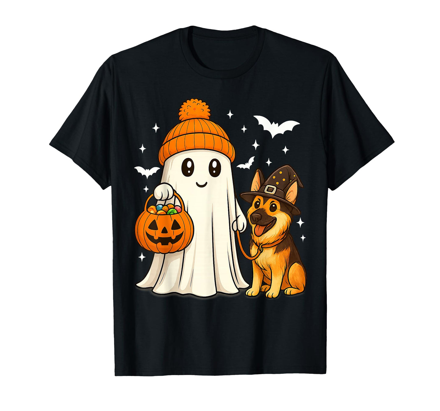 Ghost German Shepherd Dog Walking Halloween Spooky Costume T-Shirt