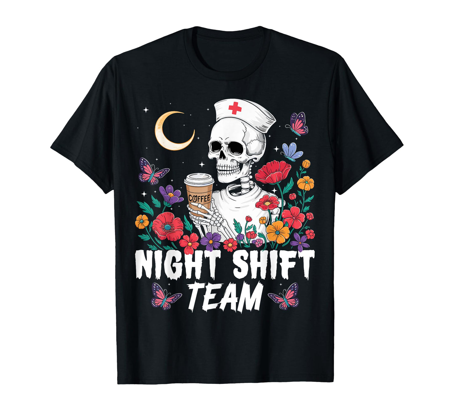 Night Shift Squad Team ER Nurse Skeleton Spooky Halloween T-Shirt