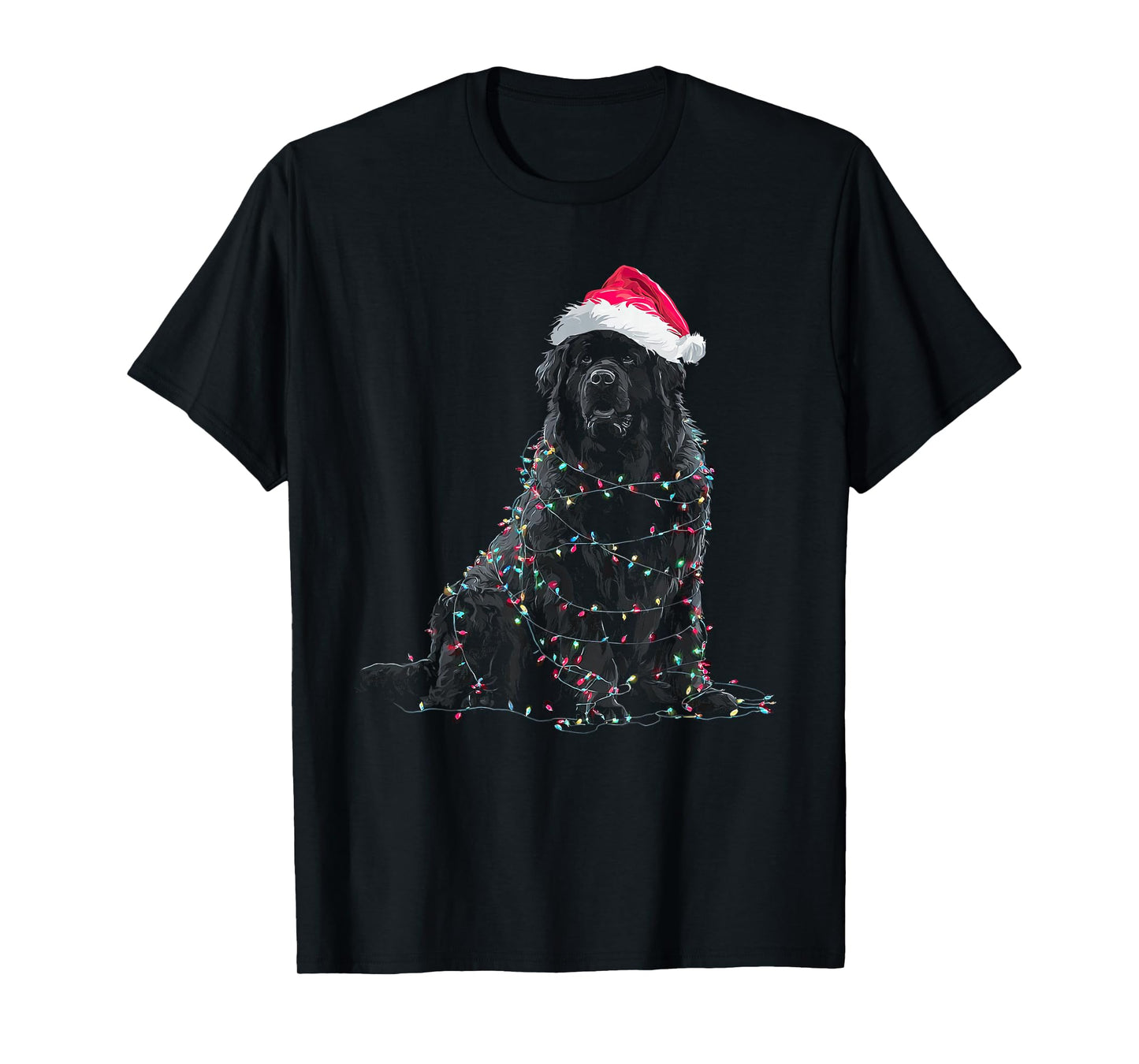 Funny Newfoundland Christmas Graphic Dog Lights Lover Newfie T-Shirt
