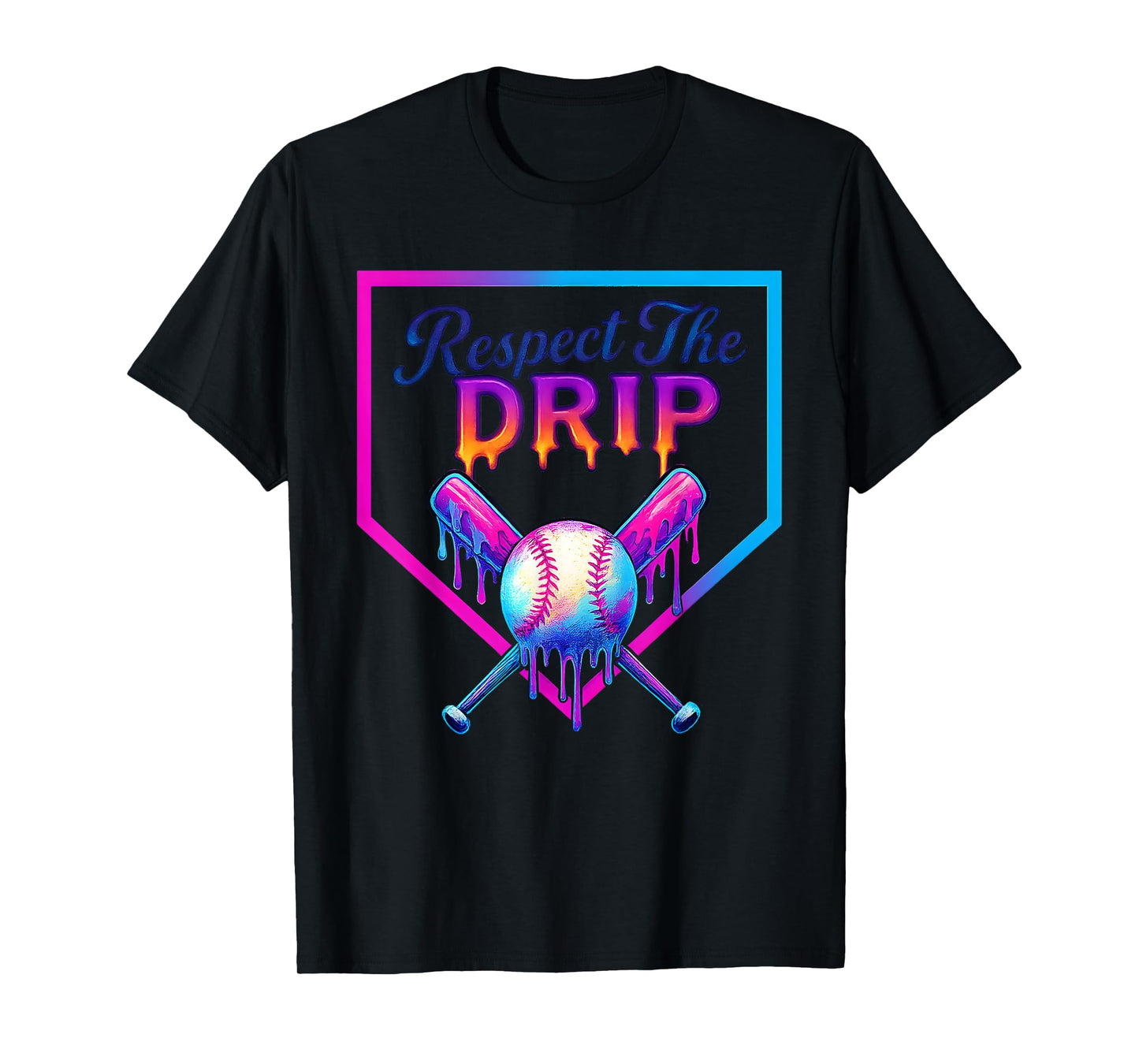 Baseball Home Plate Respect The Drip Ice Cream Drip T-Shirt
