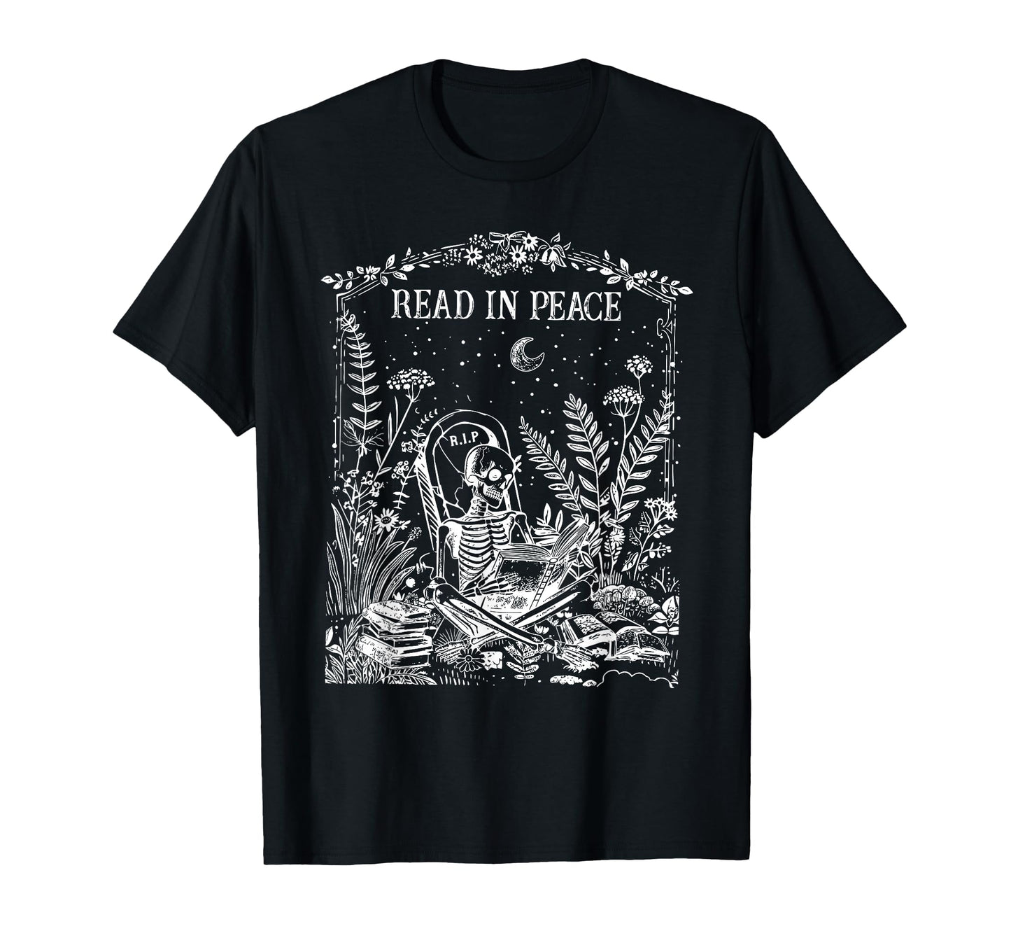 Read In Peace Skeleton Halloween Book Reading Spooky Teacher T-Shirt