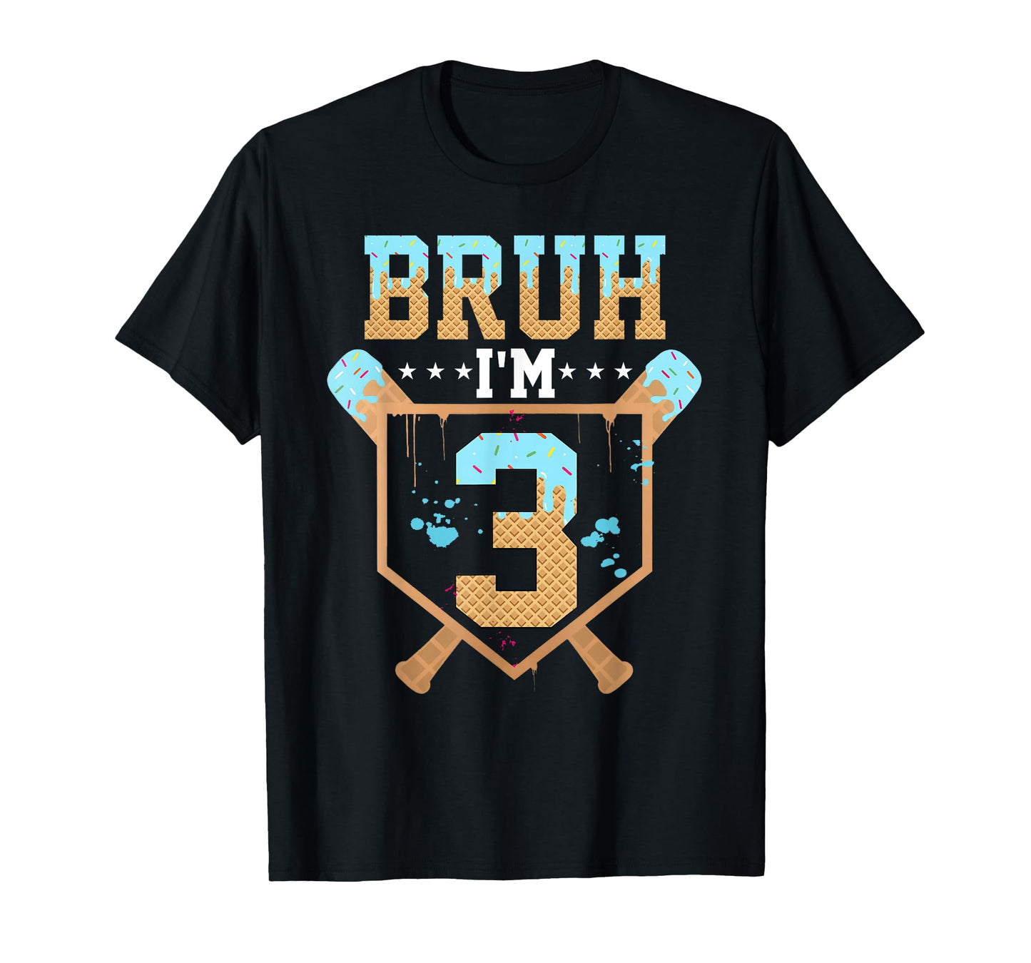 Bruh 3rd Birthday Boy Baseball Ice Cream Drip 3 Year Old Boy T-Shirt