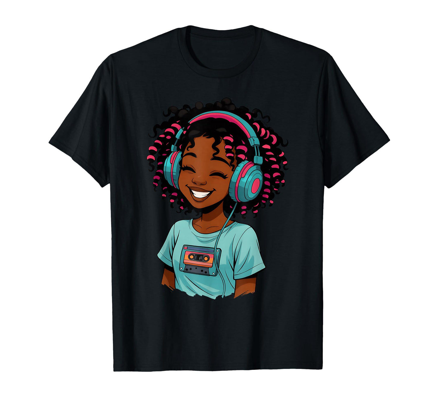 Anime and Music Afro Black Girl Women Anime African American T-Shirt