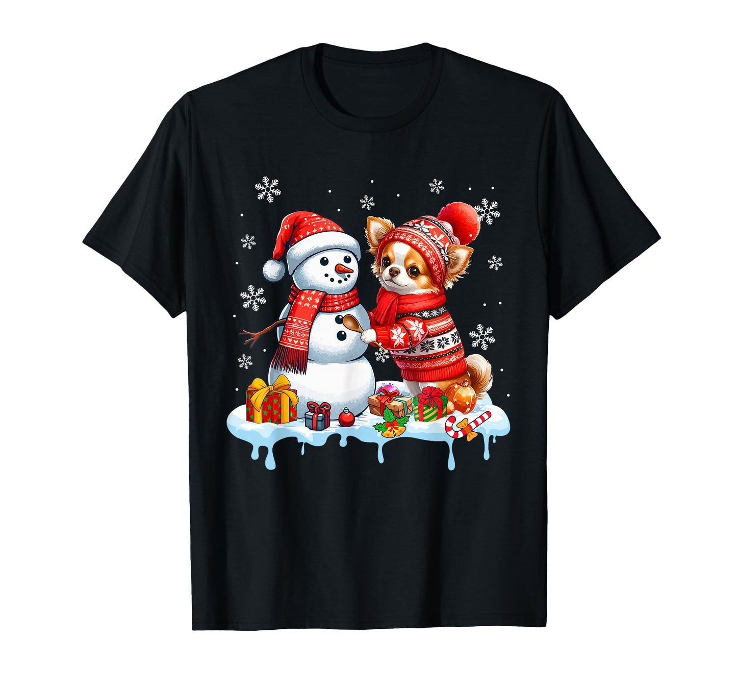 Santa Chihuahua Builds Snowman Christmas Dog Owner Kids T-Shirt