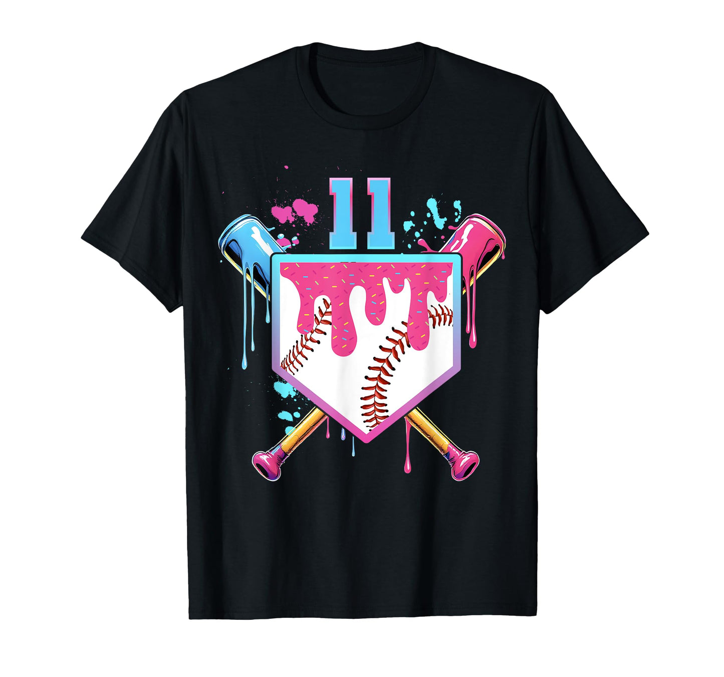 Baseball 11 Year Old Ice Cream Drip 11th Birthday Number 11 T-Shirt