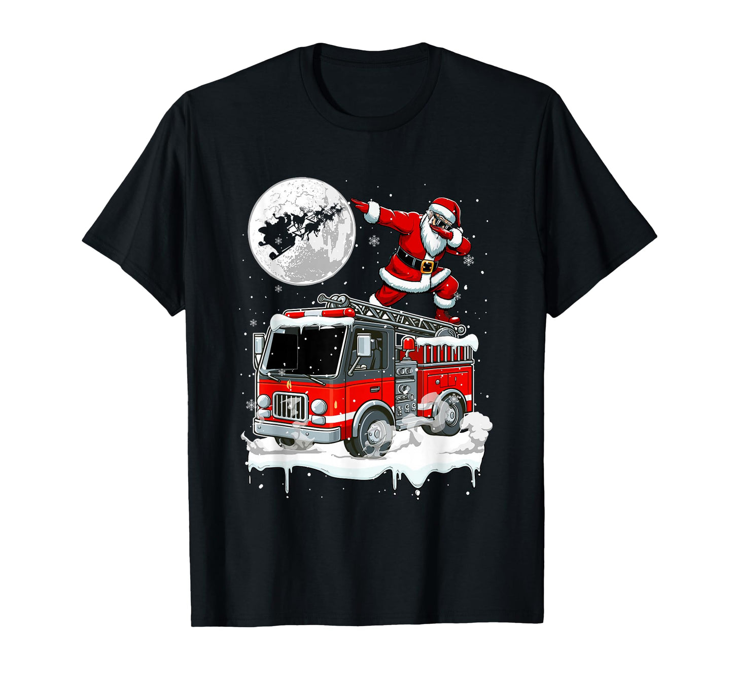 Santa Dabbing On Fire Truck Christmas Driver Lover Kids T-Shirt