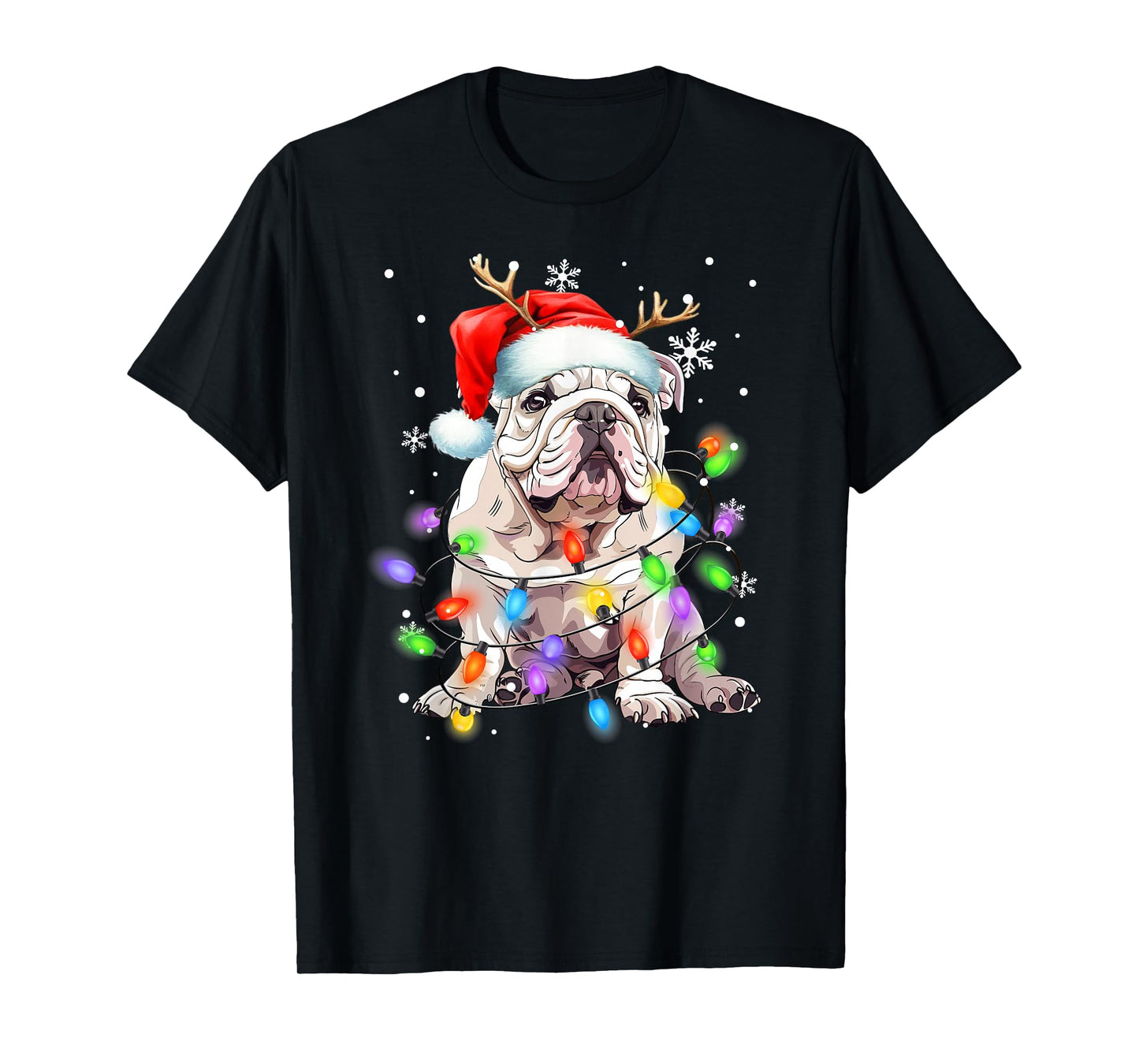 English Bulldog Dog Christmas Sweater Pet Xmas Lights T-Shirt