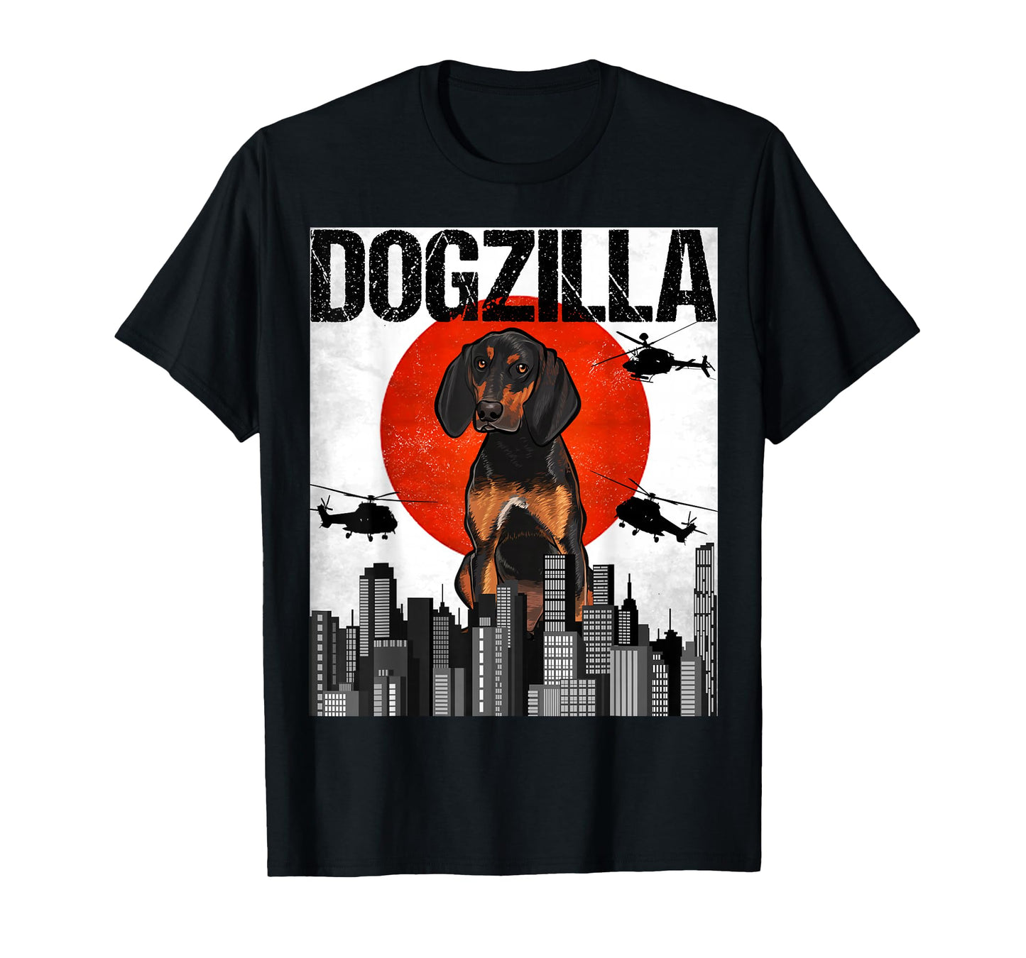 Funny Vintage Japanese Dogzilla Black and Tan Coonhound T-Shirt