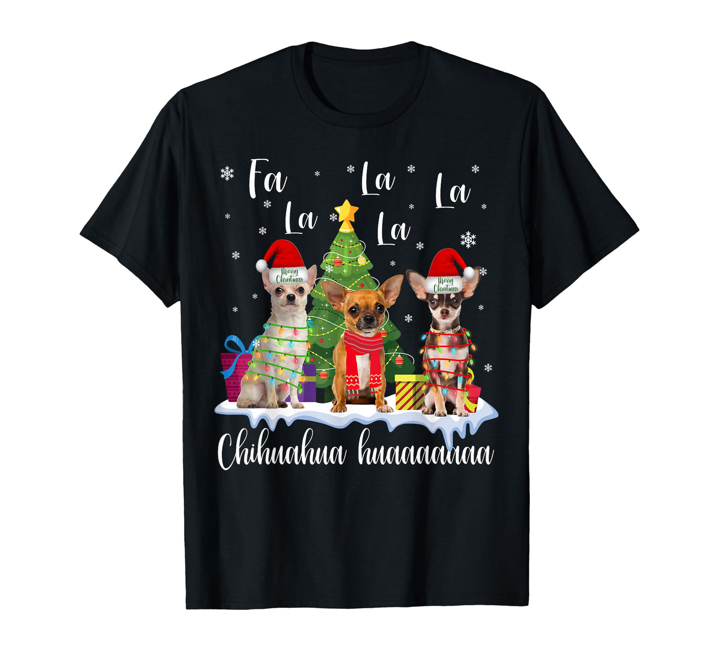 chihuahua dog xmas fa la la la funny ugly christmas sweater T-Shirt