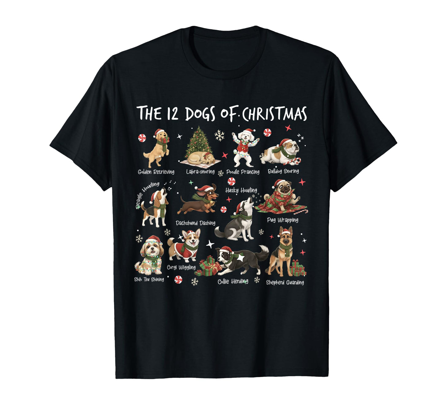 Cute 12 Dogs Xmas Funny Dog Lovers Christmas Men Women Kids T-Shirt
