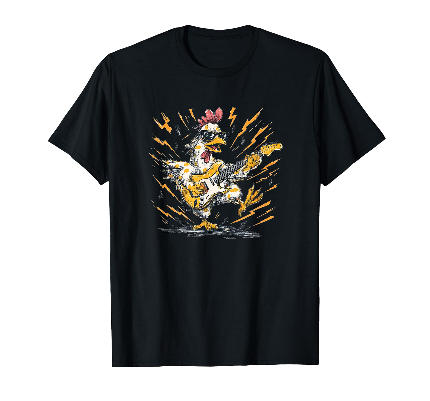 Rocking Electric Guitar Chicken with Cool Sunglasses T-Shirt