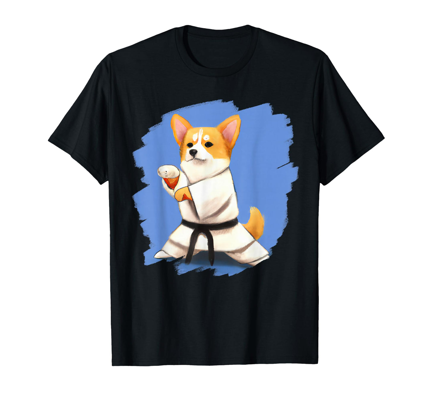 Corgi Doing Karate Kick Black Belt Martial Arts Dog T-Shirt