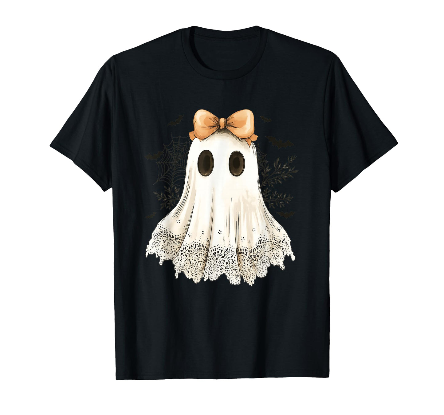Cute Halloween Ghost With Bow Lace Spooky Style T-Shirt