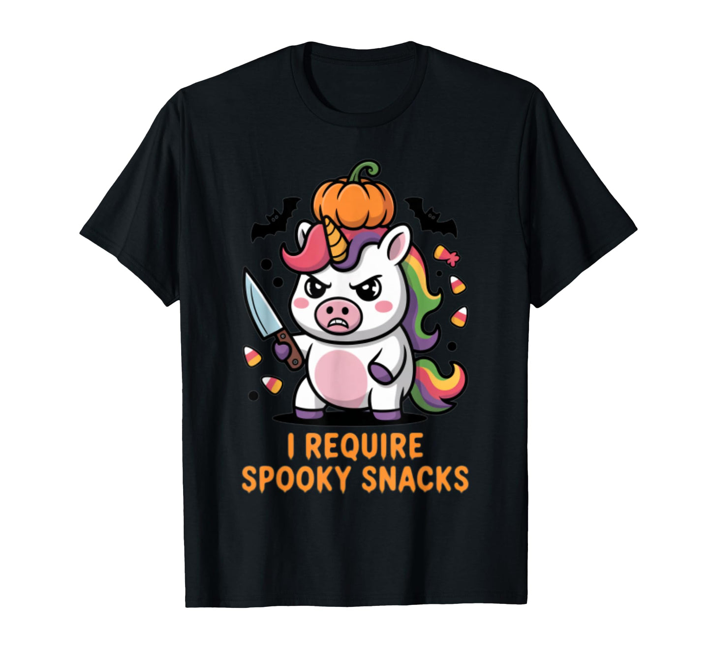I Require Spooky Snacks Angry Unicorn Halloween T-Shirt