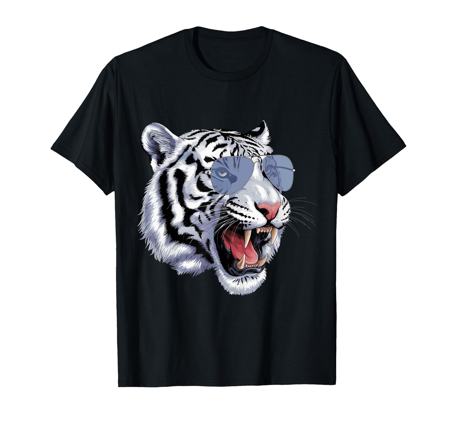 Cool Growling Bengal White Tiger with Sunglasses T-Shirt