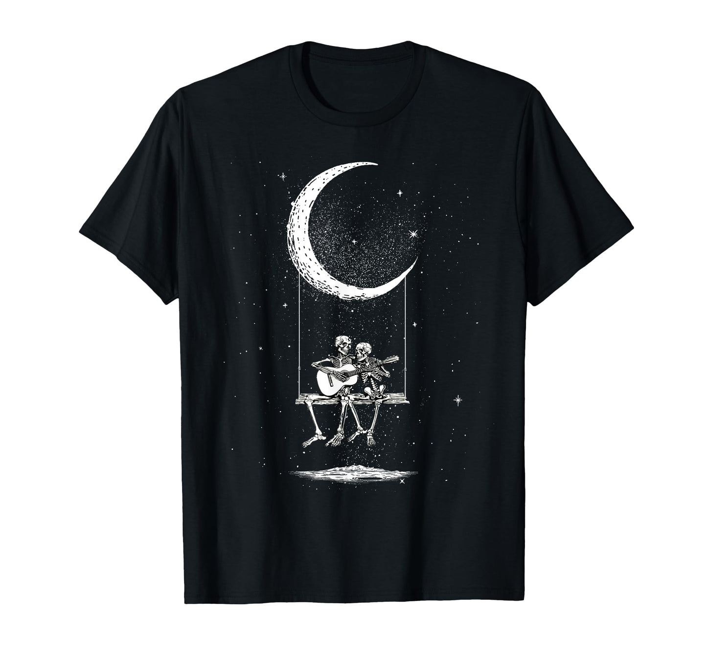 Skeleton Couple Moon Swing Guitar Lover Halloween Rock On T-Shirt