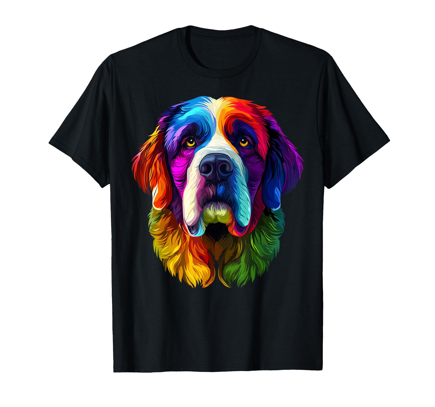 Colorful Saint Bernard Face Cute Dog Lover Men Women Black T-Shirt