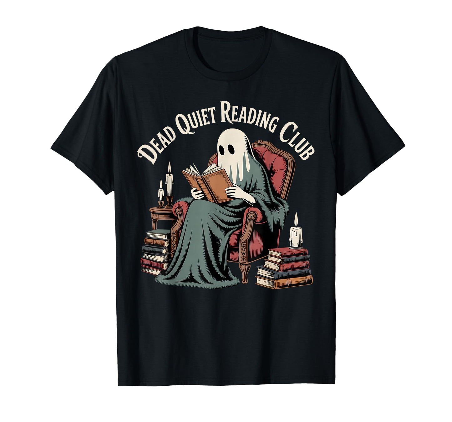 Vintage Librarian Spooky Ghost Reading Halloween Book Lovers T-Shirt