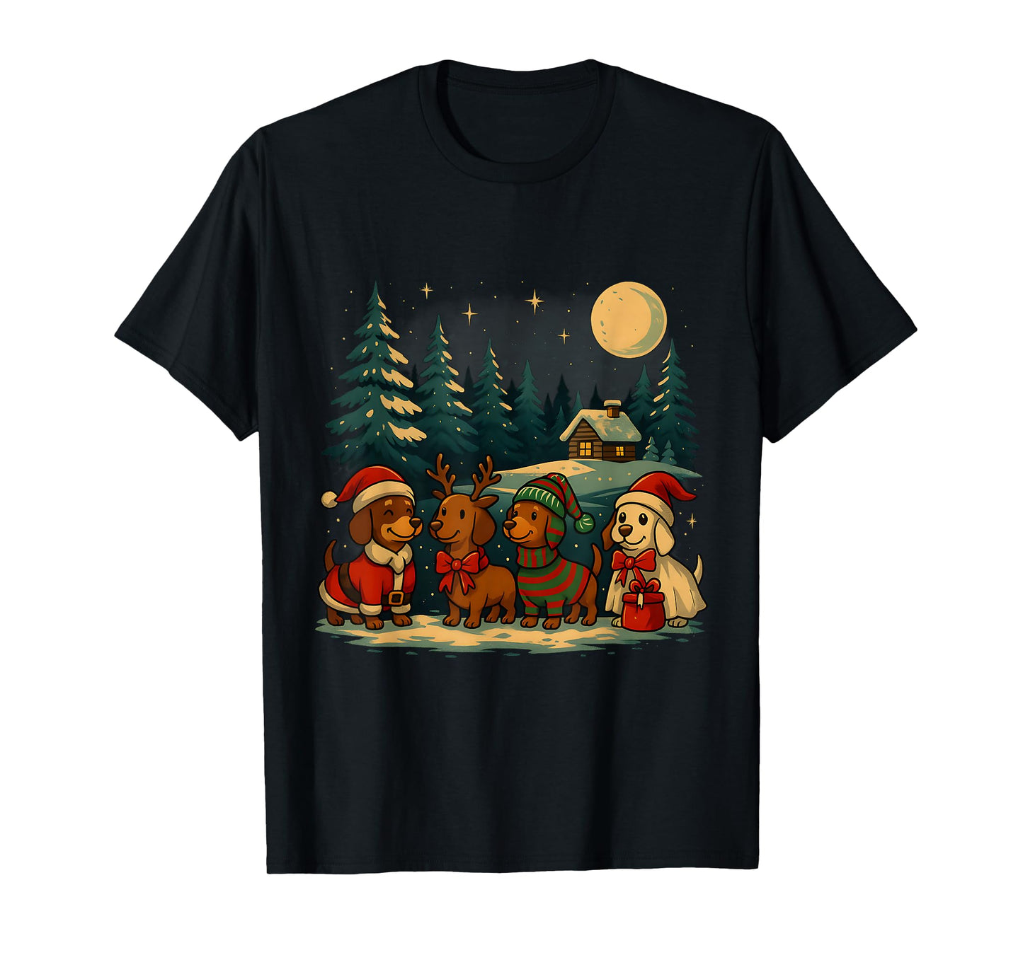 Christmas Dachshunds in Winter Wonderland Holiday Art T-Shirt