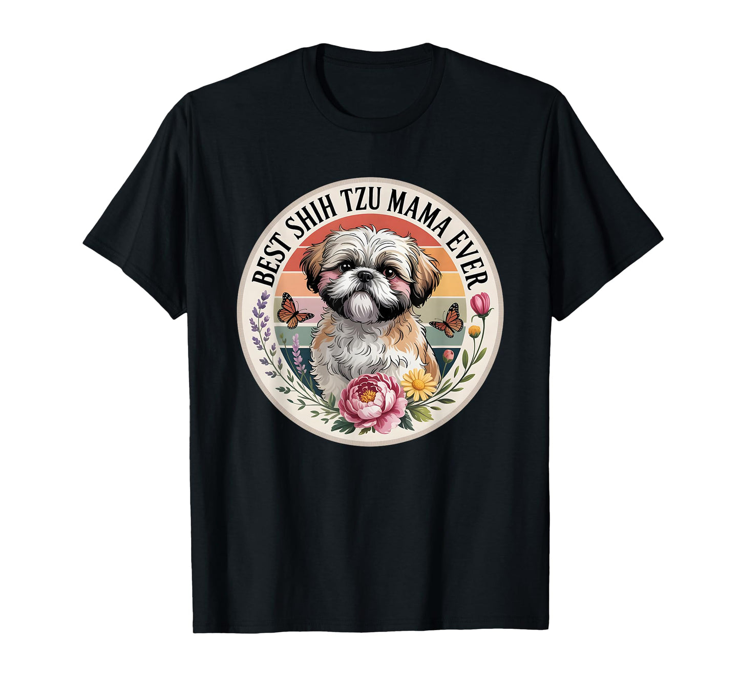 Best Shih tzu mom Ever Retro Floral Shih tzu Graphic Women T-Shirt