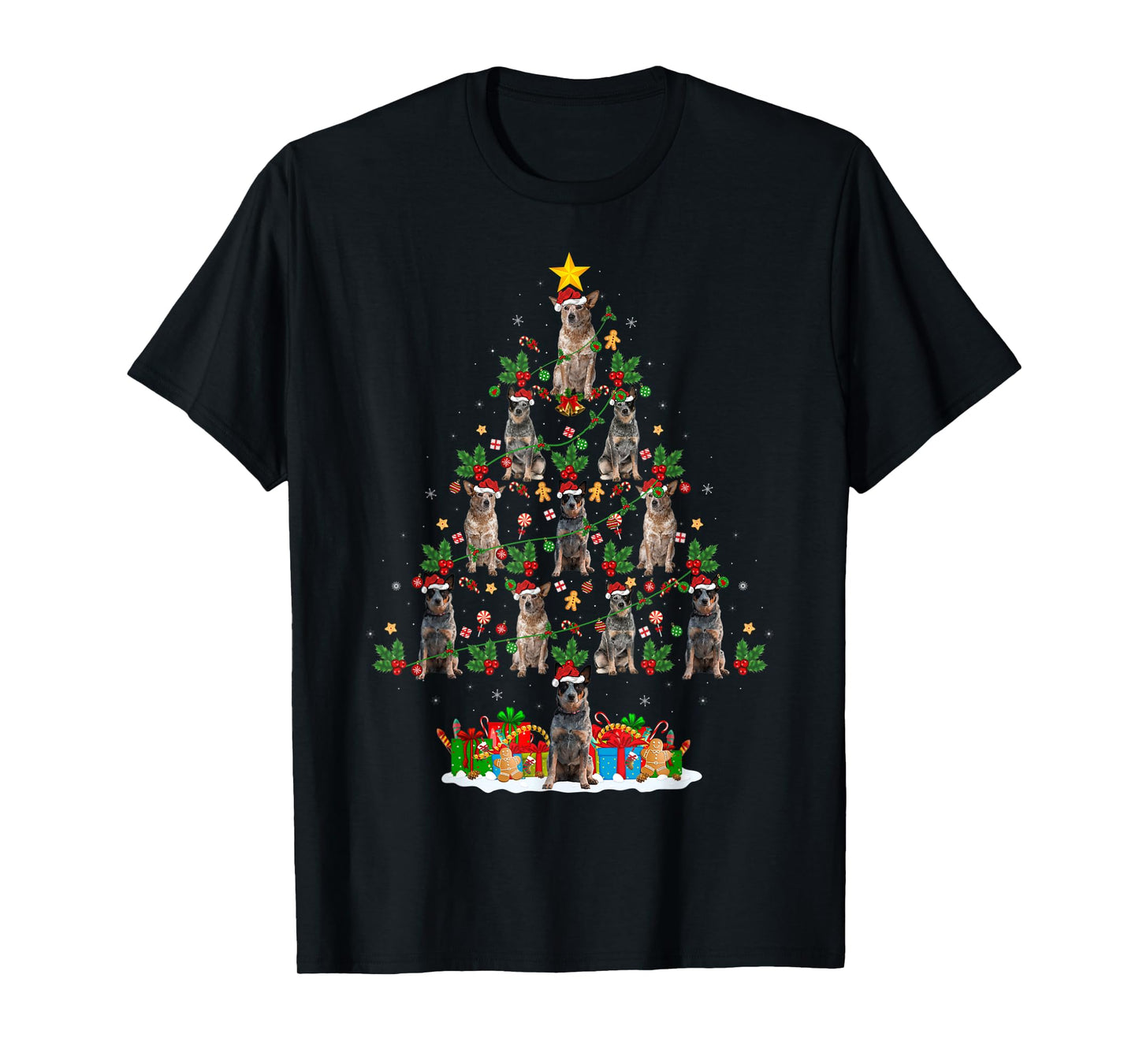 Xmas Lights Santa Australian Cattle Dog Christmas Tree T-Shirt