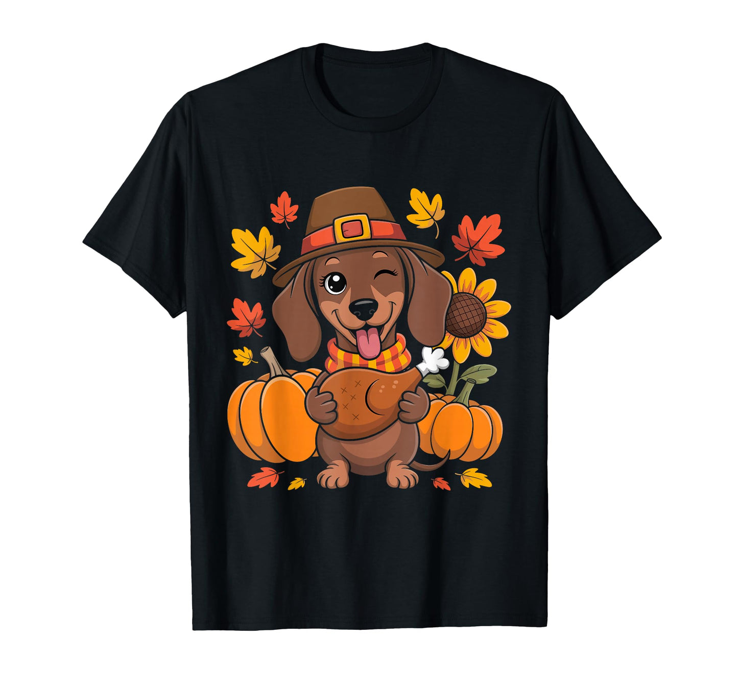 Dachshund Thanksgiving Dog Lovers Turkey Pumpkin Fall T-Shirt
