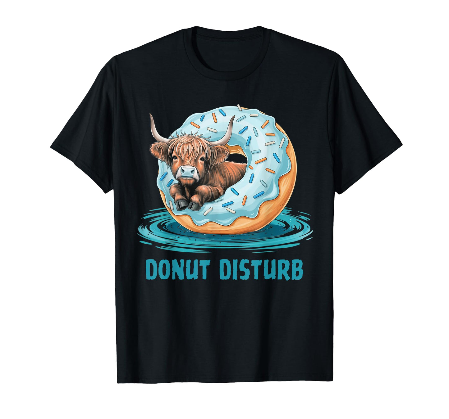 Funny Donut Disturb Highland Cow Design Gift Men Women Kids T-Shirt