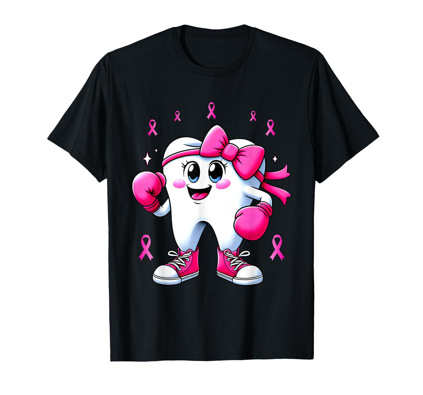 Cute Tooth Boxing Gloves Breast Cancer Awareness Pink Ribbon T-Shirt