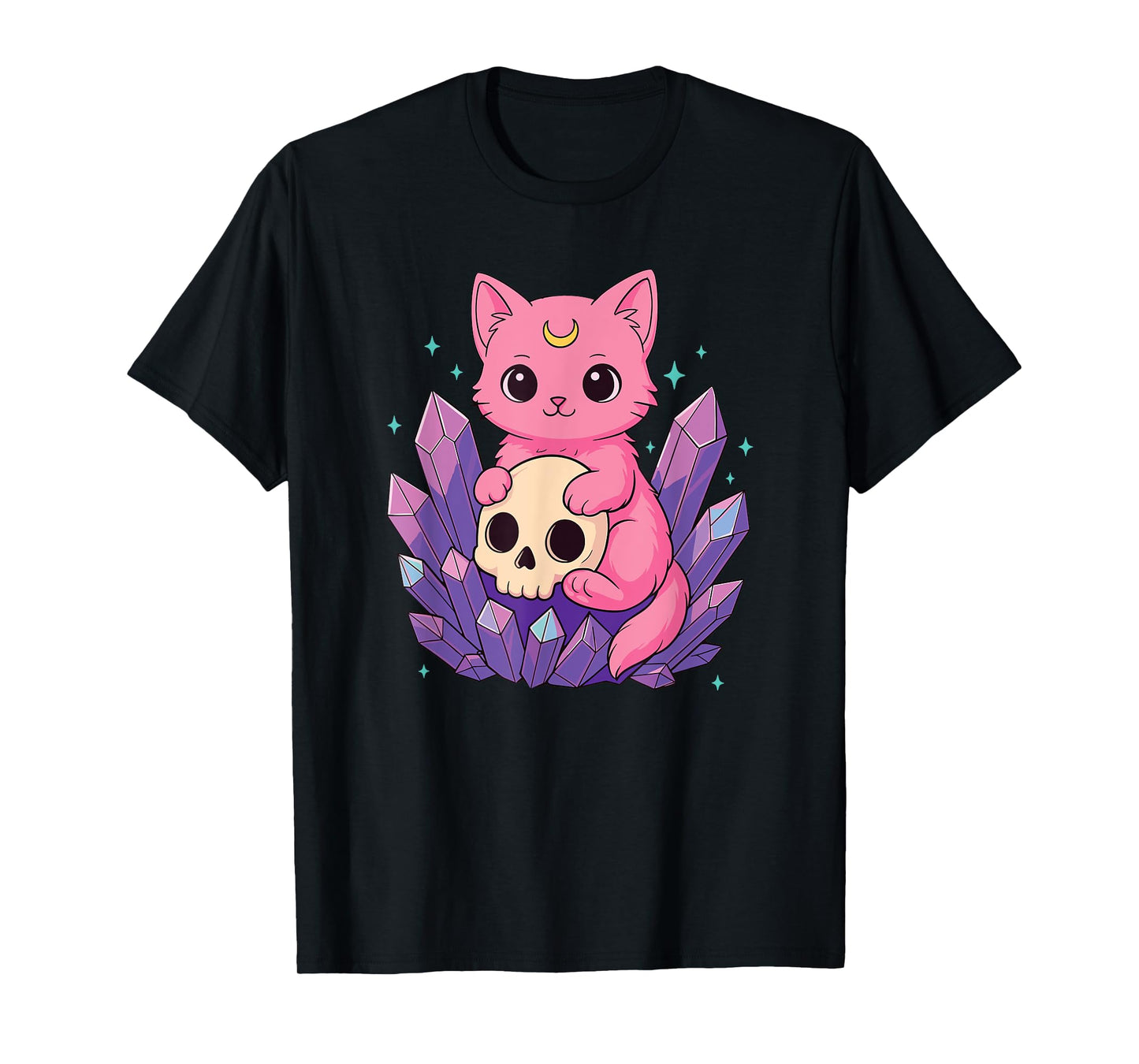 Kawaii Pastel Goth Cute Creepy Cat Bat Skeleton T-Shirt for Men Women Kids
