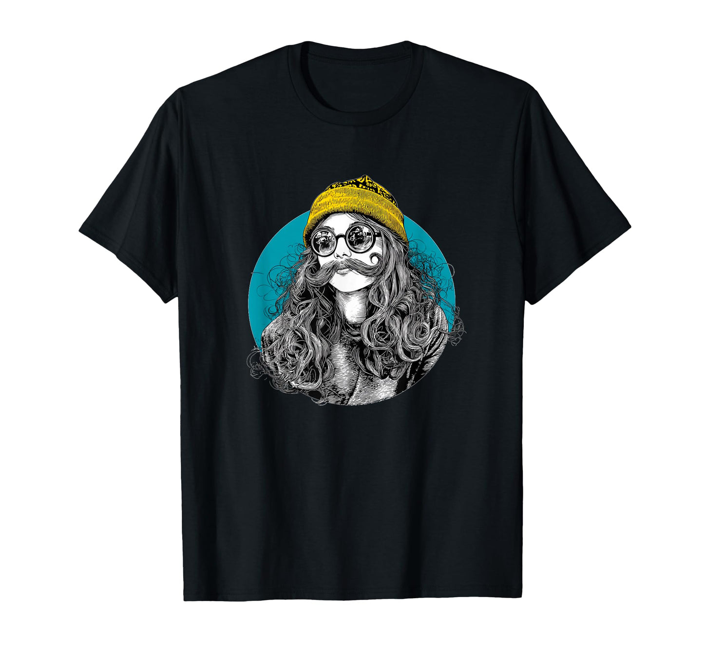 Funny Mustache Girl Logo T-Shirt