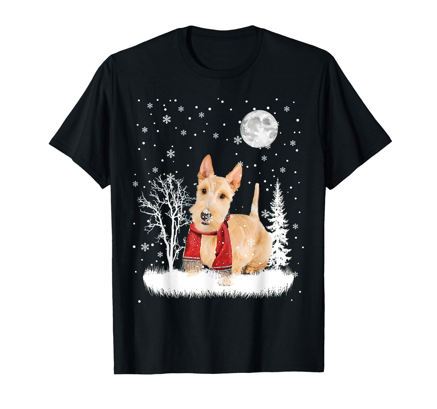 Scottish Terrier Under Moonlight Snow Christmas Pajama T-Shirt