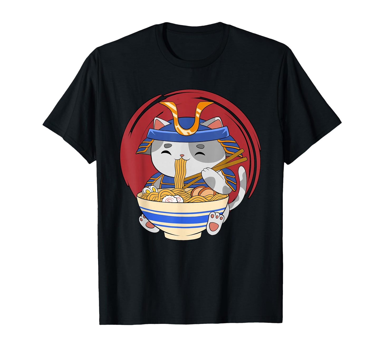 Kawaii Cat Eating Ramen Noodles Otaku Manga Funny Anime T-Shirt