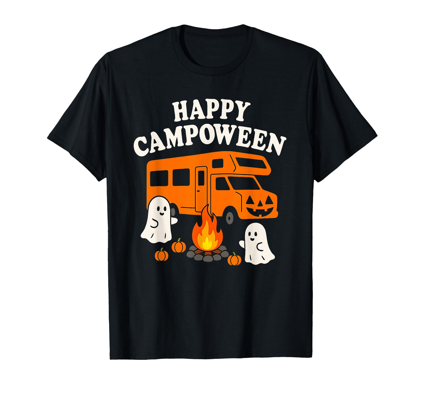 Happy Campoween Motorhome Pumpkin Halloween Ghost Campfire T-Shirt