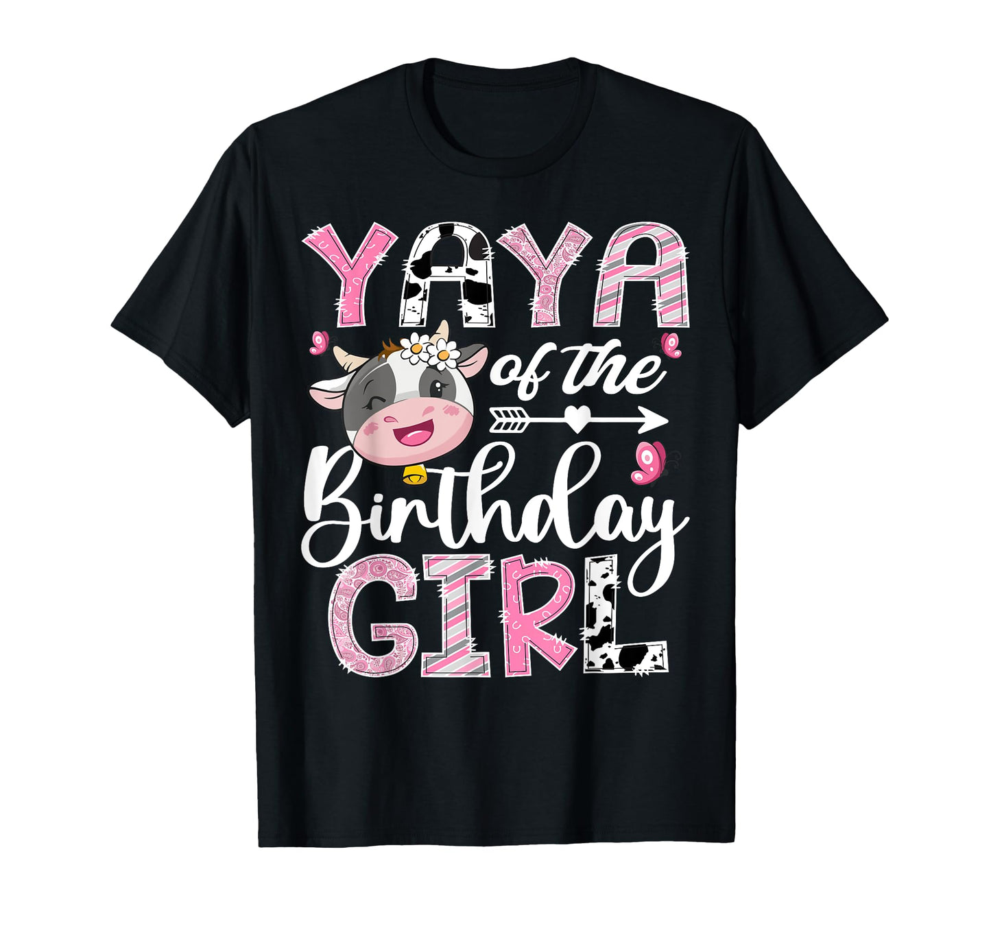 Yaya Of The Birthday Girl Pink Farm Cow 1St Birthday T-Shirt