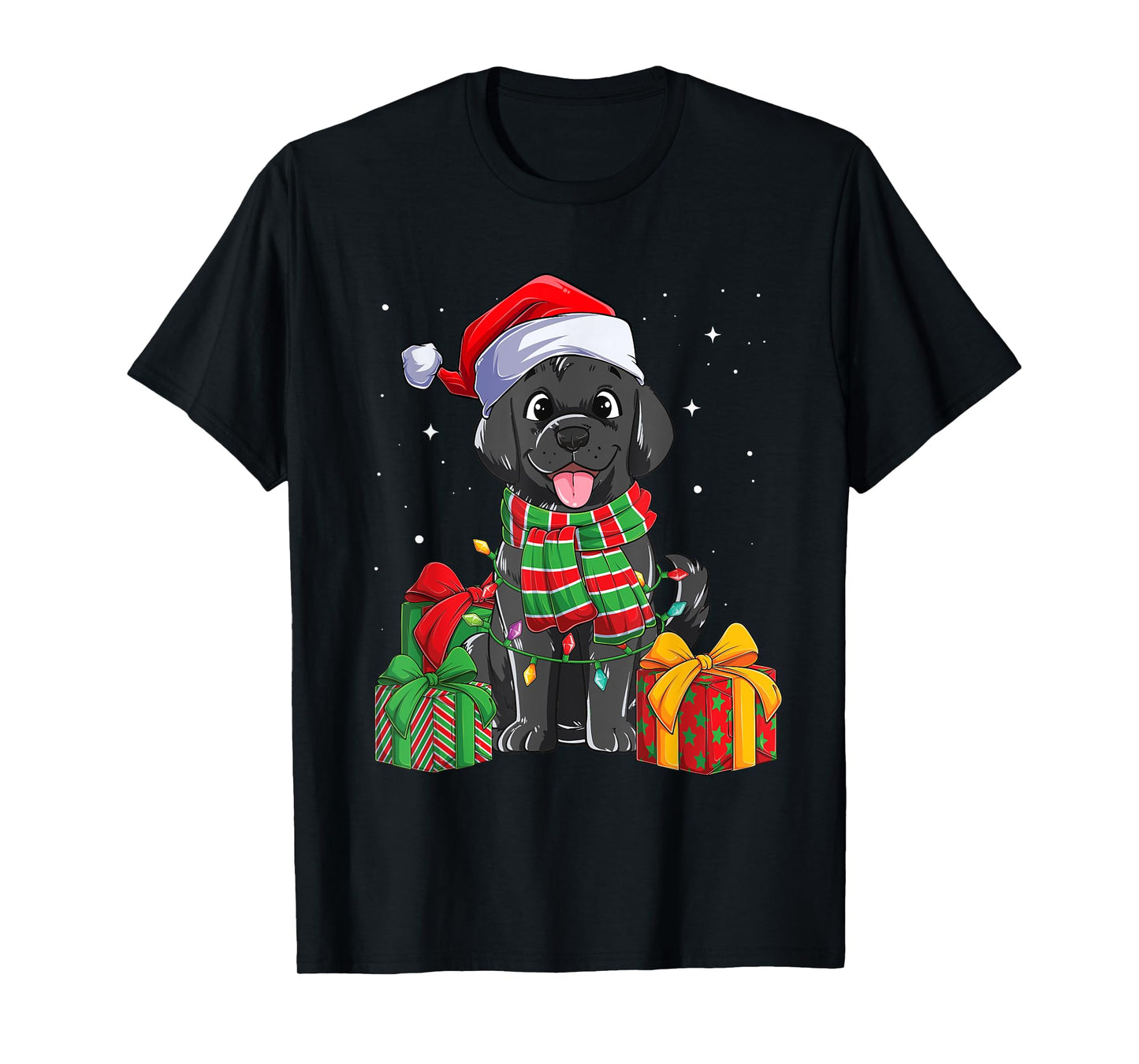 Black Labrador Retriever Christmas Lights Xmas Lab Dog Lover Men Women Kids T-Shirt