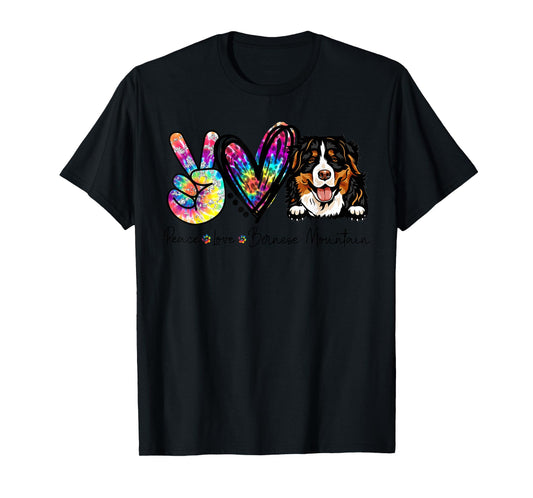 Peace Love Bernese Mountain Funny Tie Dye Dog Lovers T-Shirt Small