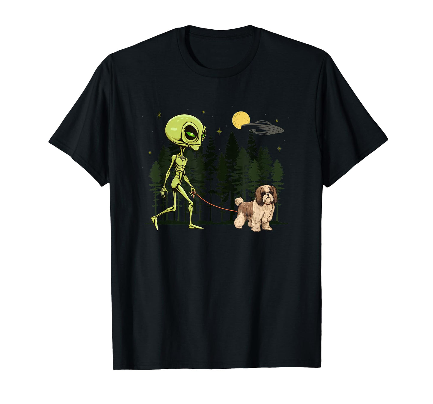 Funny Shih Tzu Alien Walking UFO Pet Dog Mom Dad T-Shirt