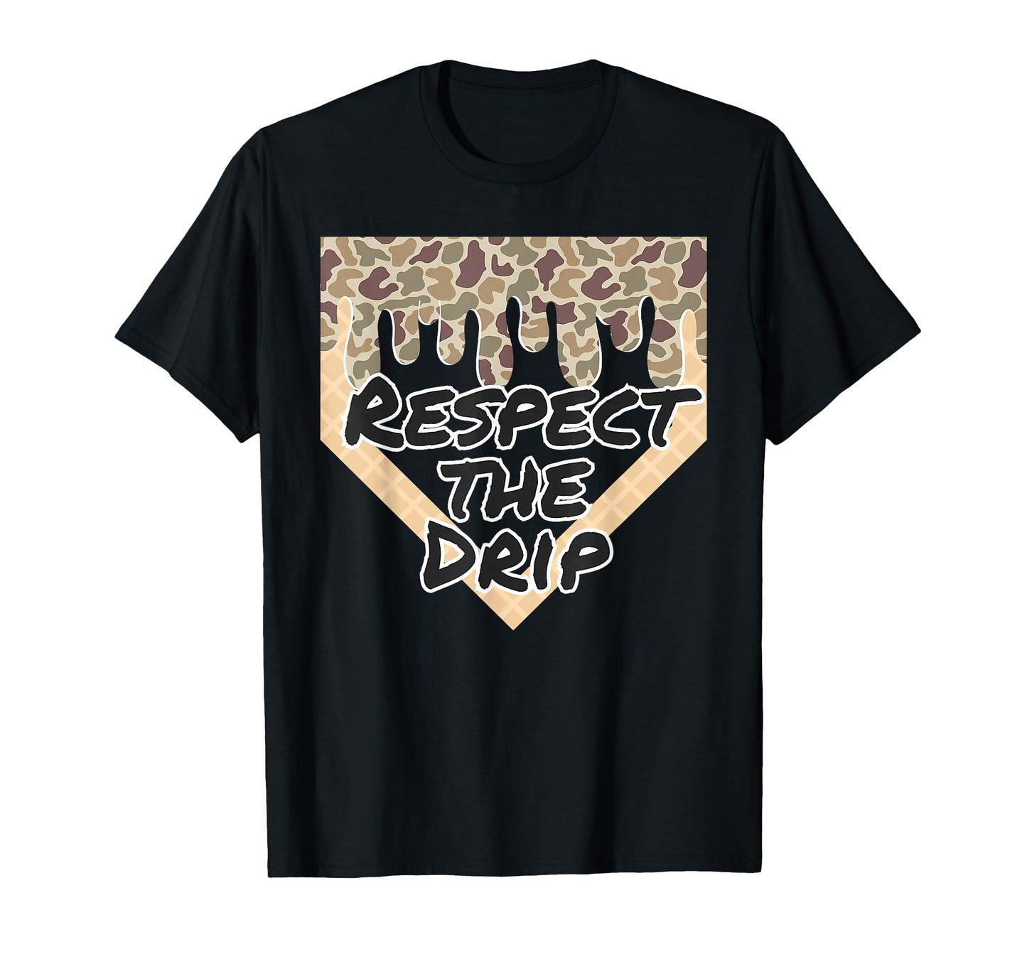 Respect The Drip Baseball Camo Home Plate Ice Cream Drip T-Shirt