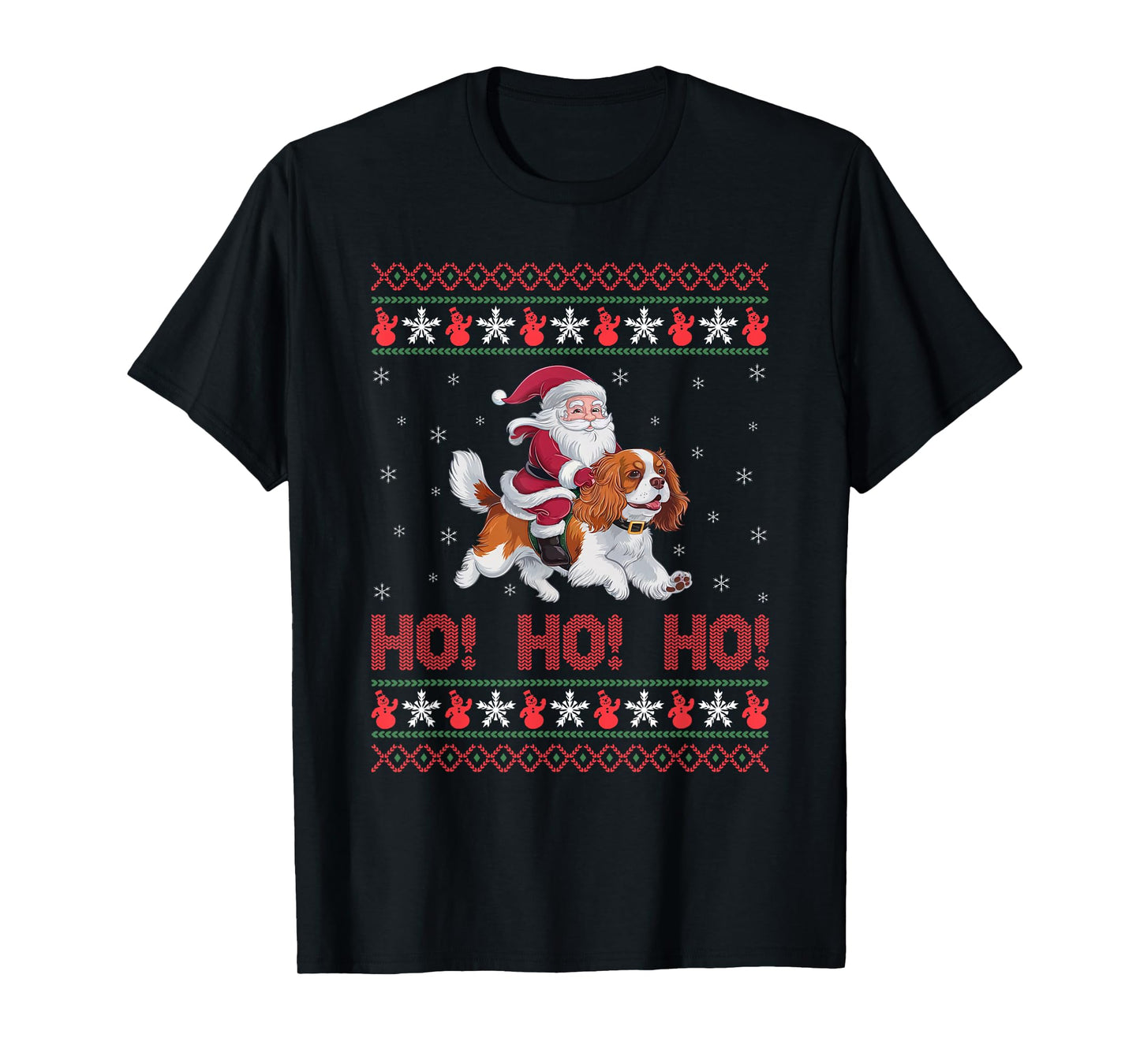 Ho Ho Ho Santa Riding Cavalier King Charles Spaniel Dog Xmas T-Shirt