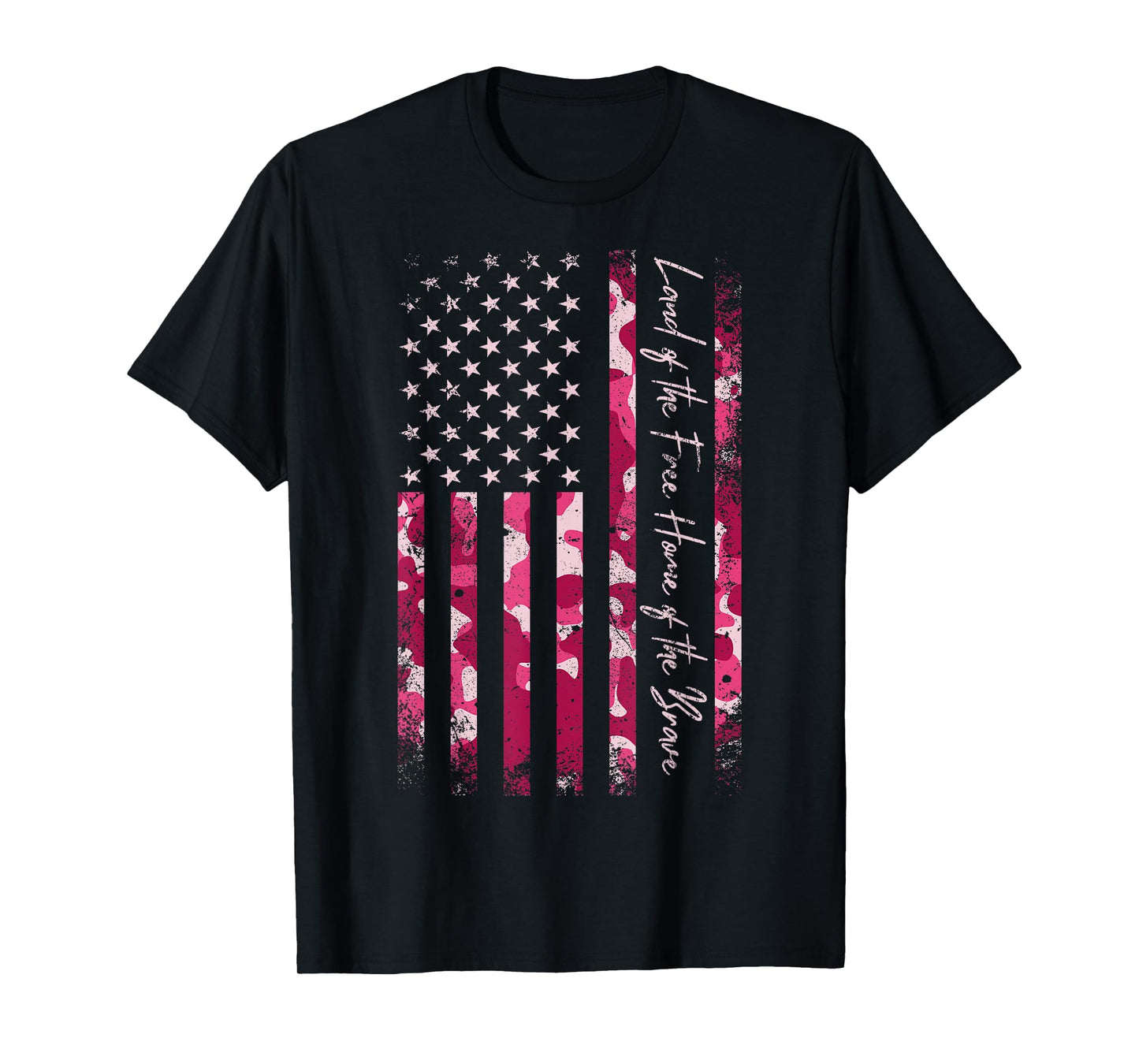 Pink Camo USA Flag Military Camouflage Distressed Grunge Tee T-Shirt
