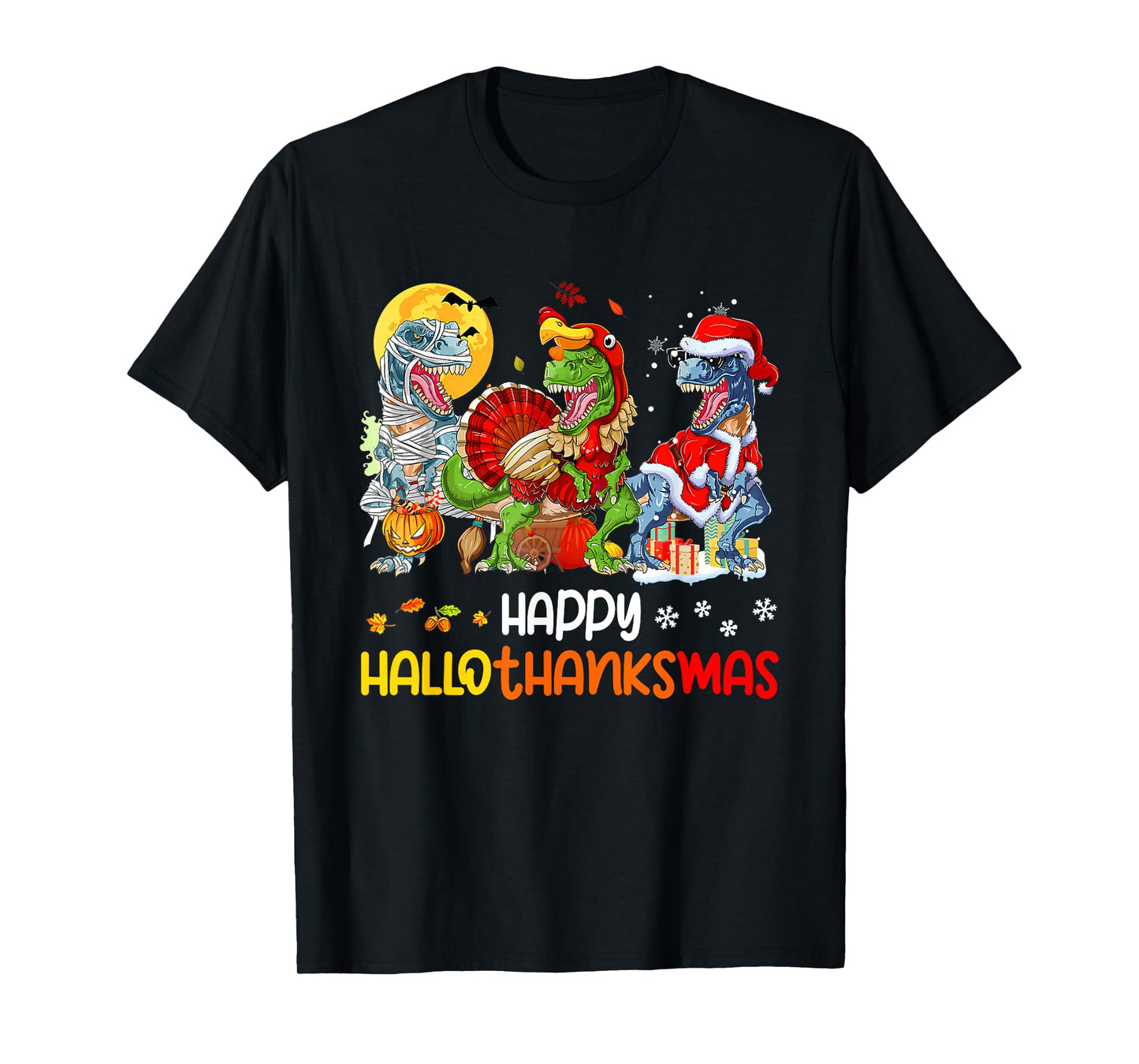 Happy Hallothanksmas Thanksgiving Dinosaur T Rex Turkey T-Shirt