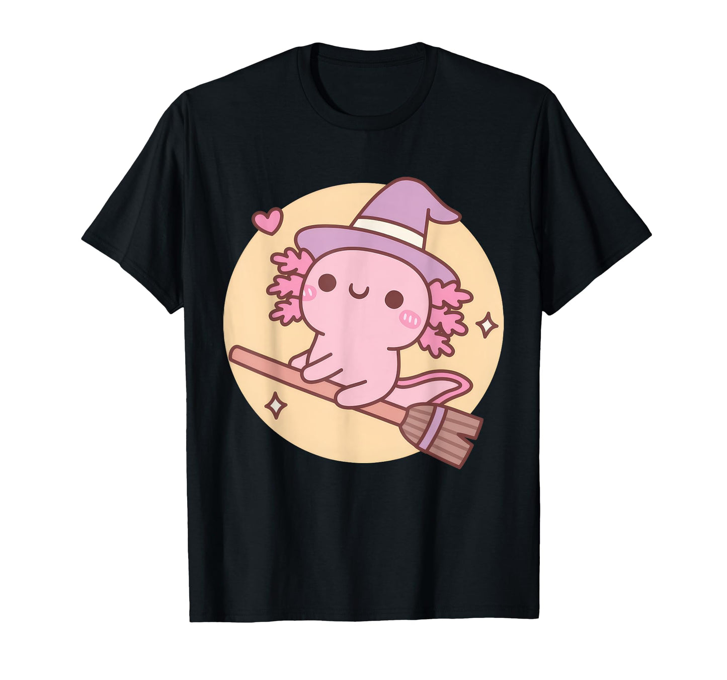 Cute Axolotl Witch Flying On A Broom Over The Moon Kids T-Shirt