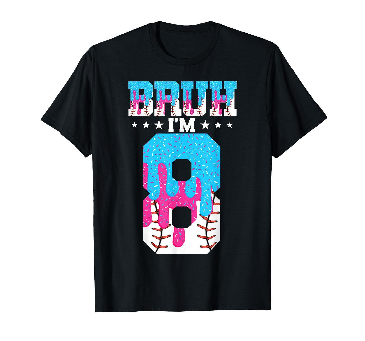 Bruh 8th Birthday Boy Baseball Ice Cream Drip 8 Year Old Boy T-Shirt