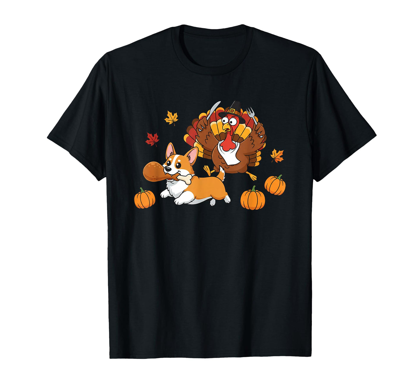 Funny Corgi Turkey Autumn Thanksgiving Womens Mens Kids T-Shirt