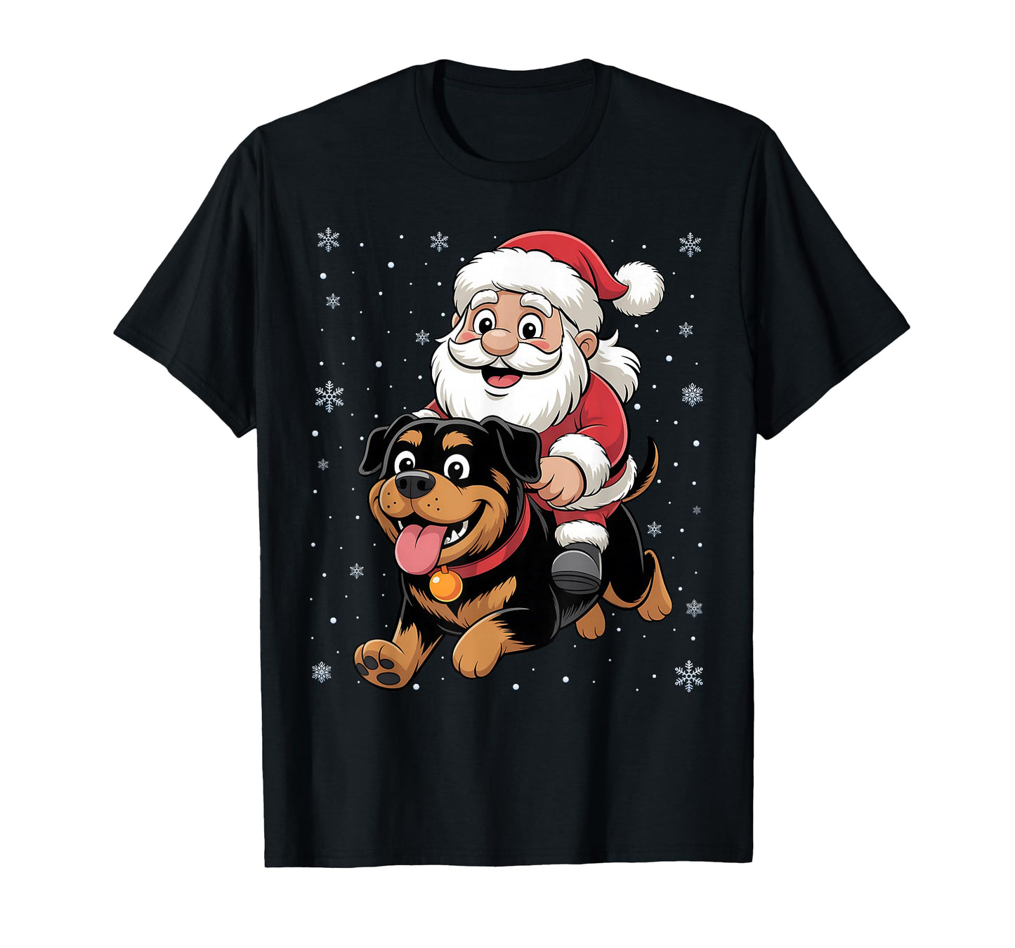 Santa Claus Riding Rottweiler Dog Christmas Matching PJs T-Shirt