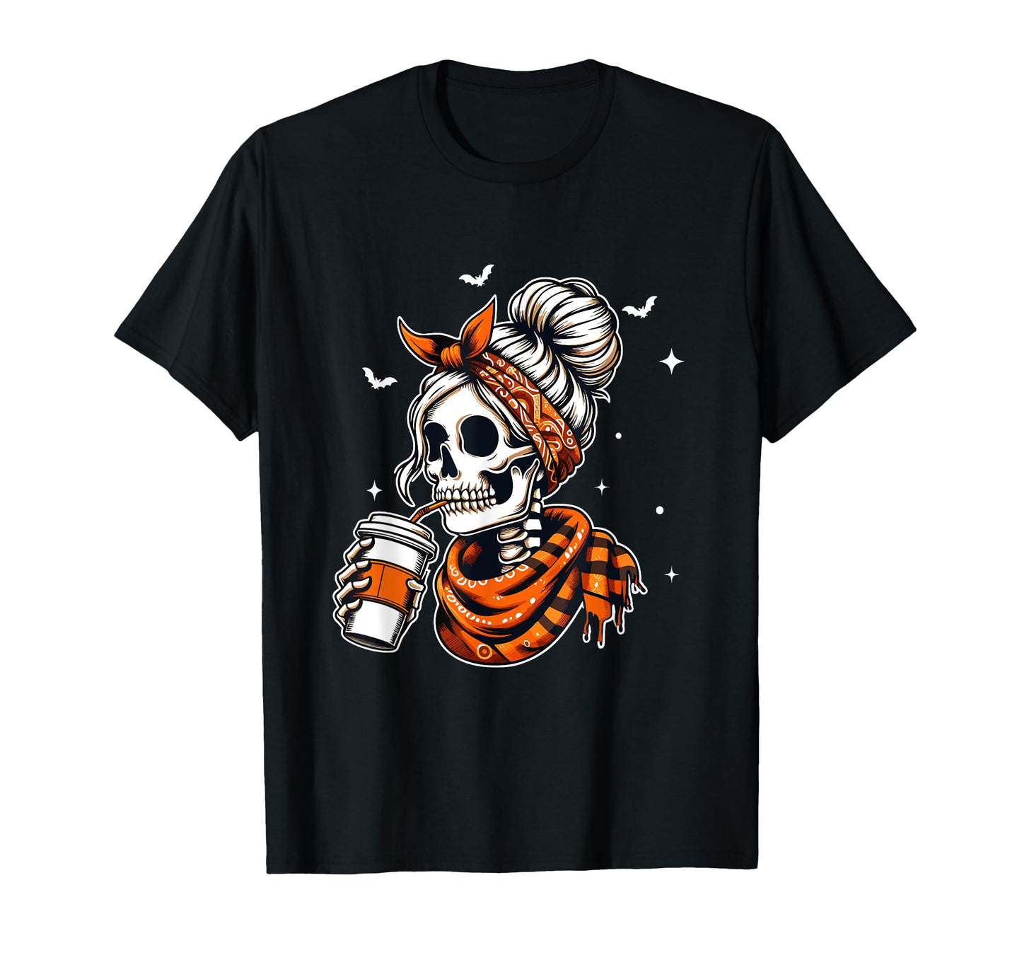 Halloween Skeleton Messy Bun Coffee Funny Halloween Mom T-Shirt