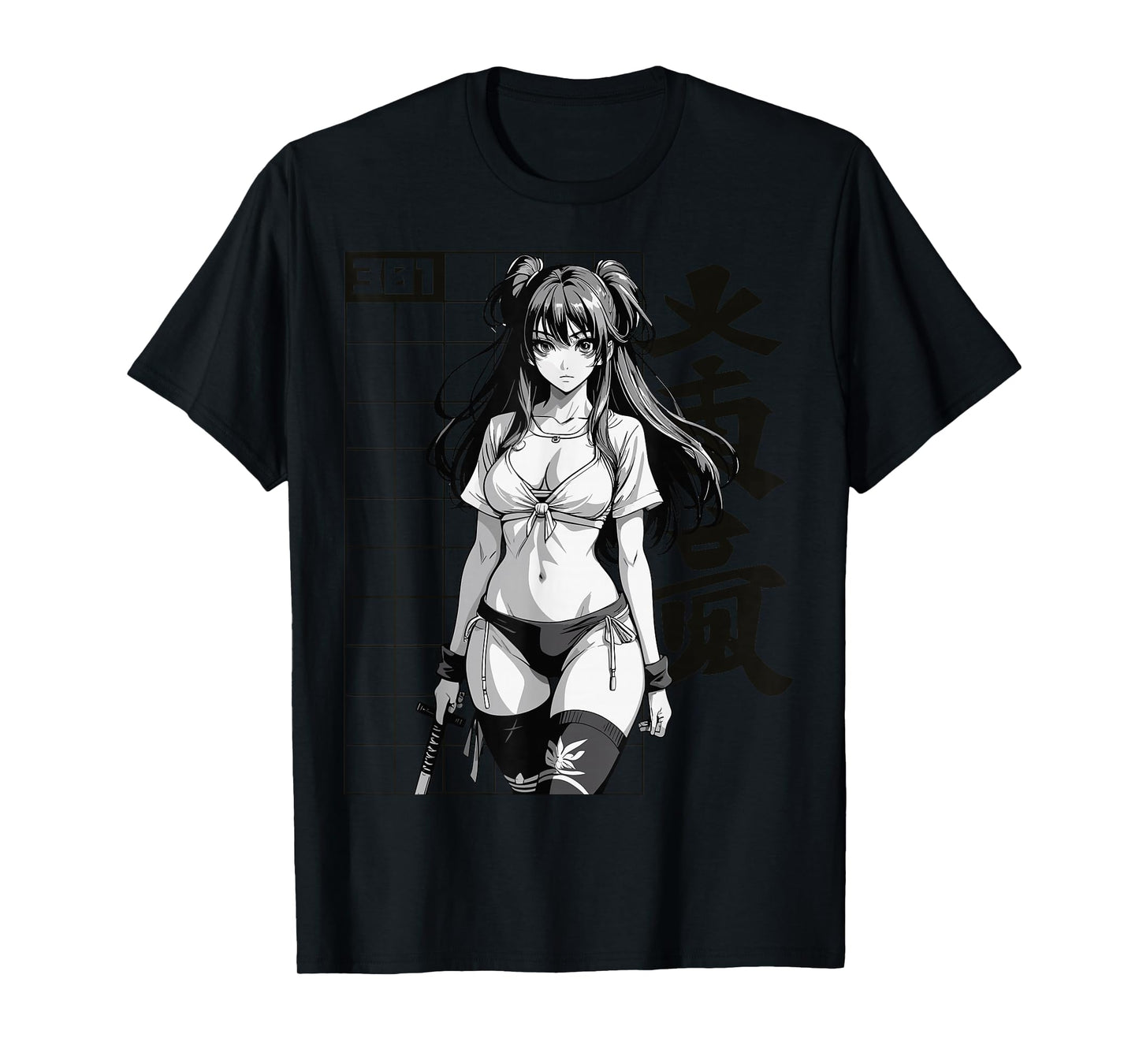 Sexy Waifu Otaku Anime Sport Girl Japanese Black White Art T-Shirt